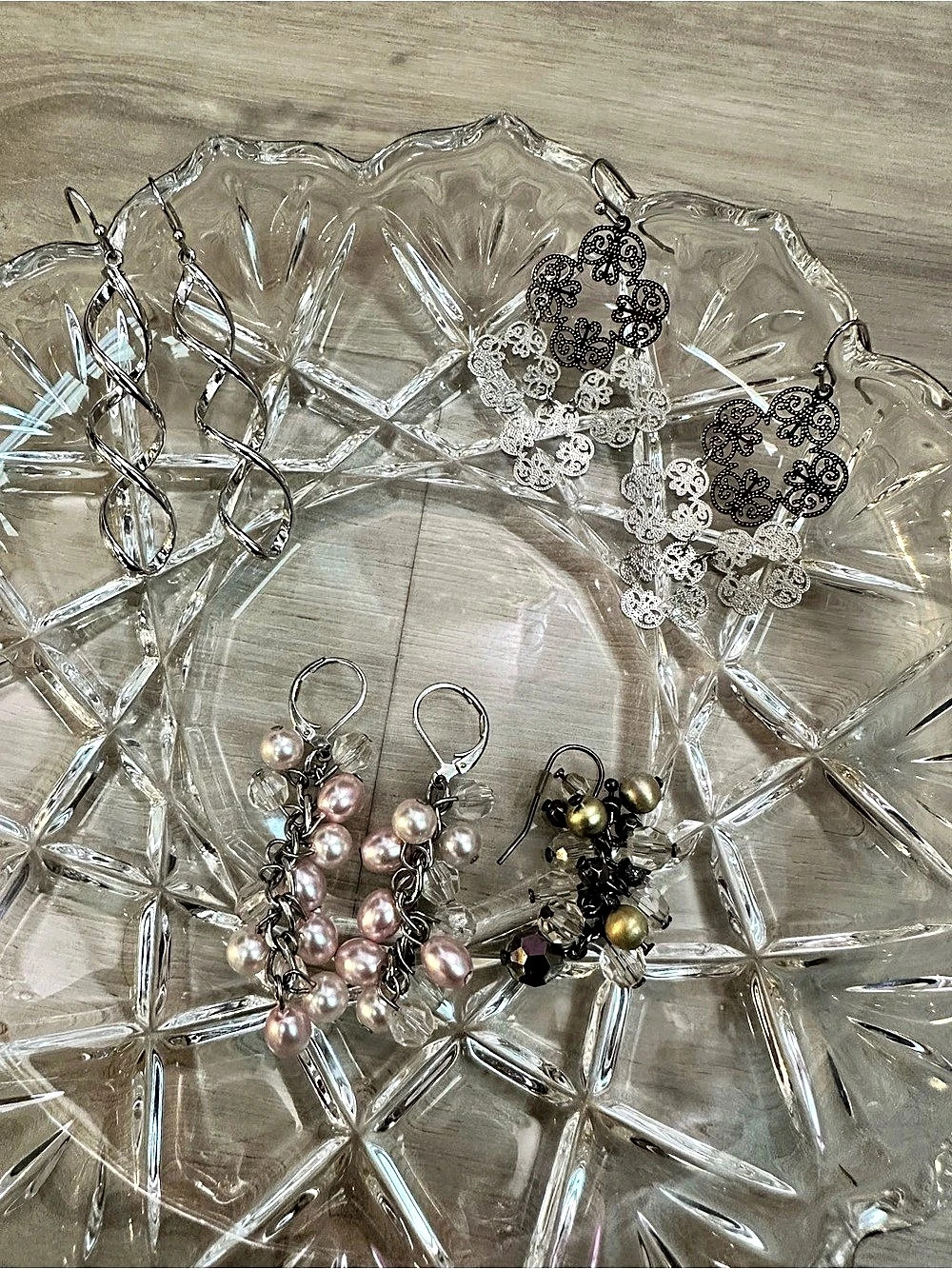 Mixed Statement Earring Lot 3 Pairs + Single Boho Silver Pearl Dangle Earrings